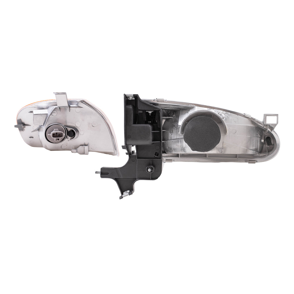 Brock Replacement Driver and Passenger Side Halogen Headlight Assemblies and Signal Light Assemblies 4 Piece Set Compatible with 1998-2002 Prizm