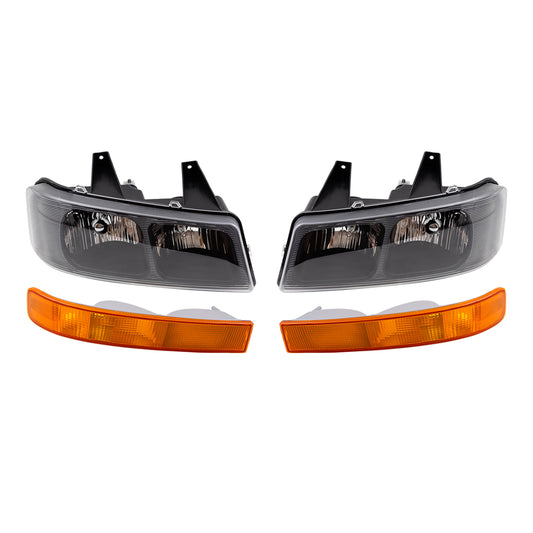 Brock Aftermarket Replacement Driver Left Passenger Right Halogen Composite Headlight And Park/Signal/Side Marker Light 4 Piece Set Compatible With 2003-2023 Chevy Express