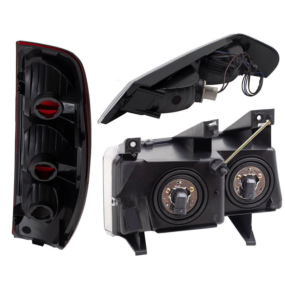 Brock Replacement 6 Pc Set Headlights, Tail Lights & Park Signal Lamps Compatible with 2004-2012 Colorado Canyon Pickup Truck