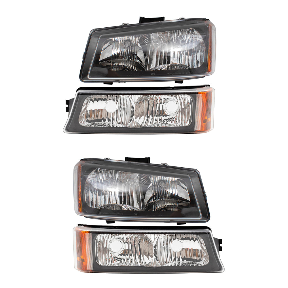 Headlights and Front Park Signal Marker Lights Compatible with 2003-2006 Silverado Pickup Truck Replacement 4 Pc Set