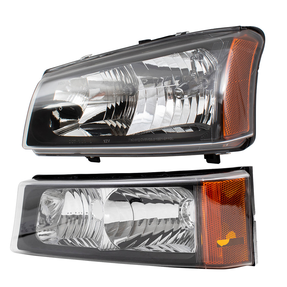 Headlights and Front Park Signal Marker Lights Compatible with 2003-2006 Silverado Pickup Truck Replacement 4 Pc Set