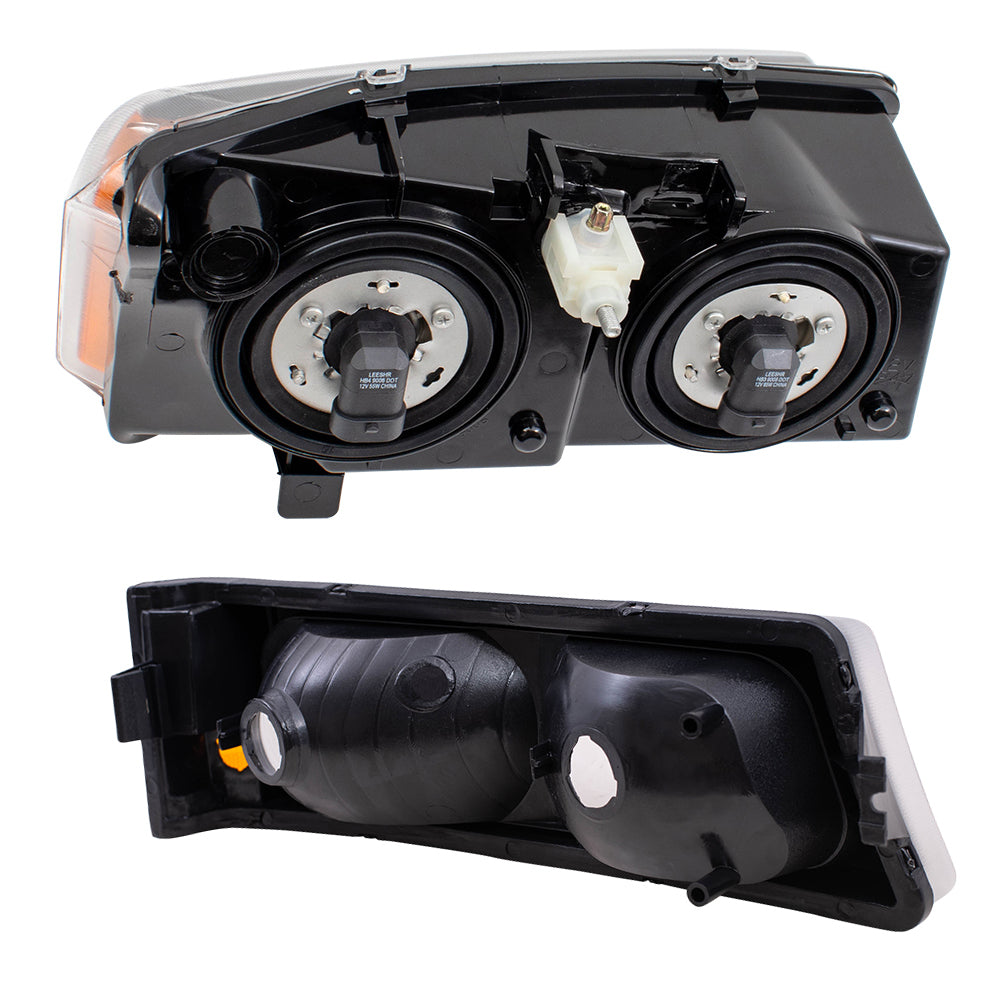 Brock Replacement Halogen Headlight w/ Fluted Reflector and Park/Signal Light 4 Piece Set Compatible with 03-06 Silverado