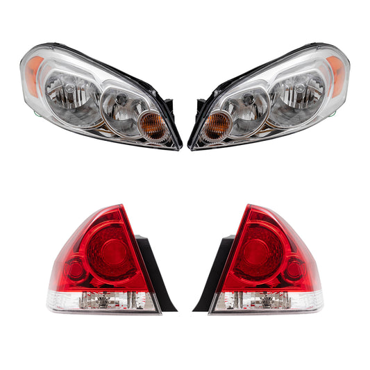 Halogen Combination Headlight Assembly and Tail Lights 4 Piece Set Compatible with 2006-2013 Chevy Impala