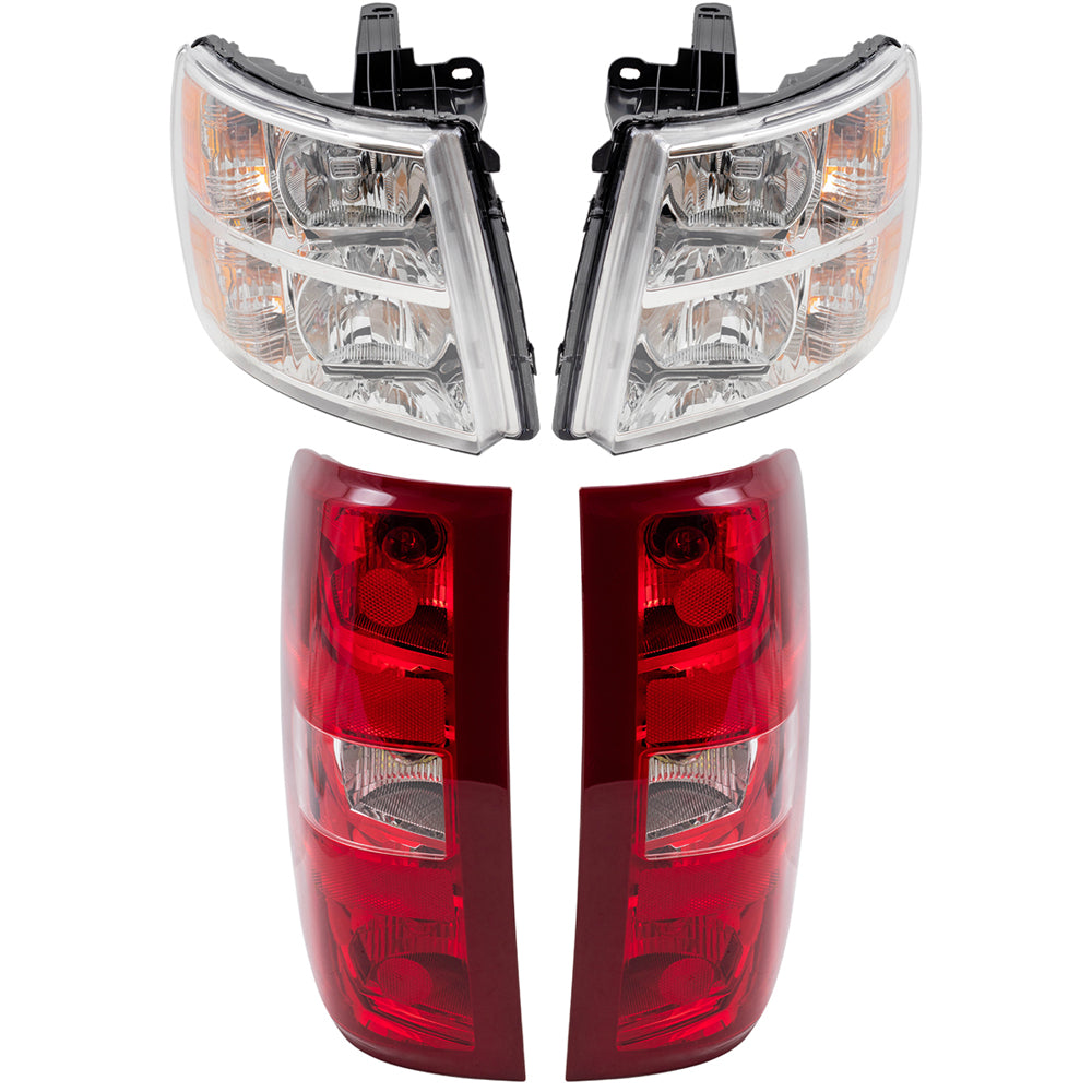 Headlight and Tail Light Assemblies 4 Piece Set Compatible with 2007-2010 Silverado 1500, 2012-2013 Silverado 1500, 2007-2014 Silverado 2500/3500
