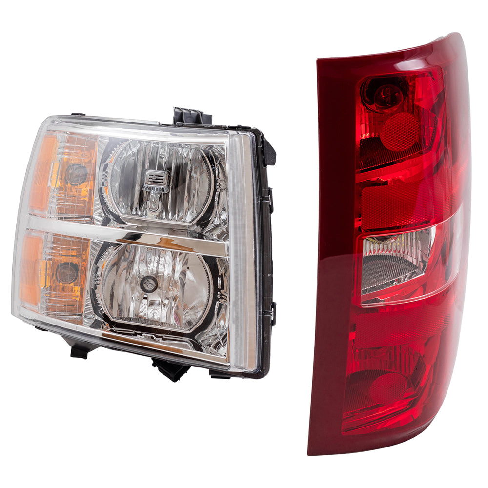 Headlight and Tail Light Assemblies 4 Piece Set Compatible with 2007-2010 Silverado 1500, 2012-2013 Silverado 1500, 2007-2014 Silverado 2500/3500