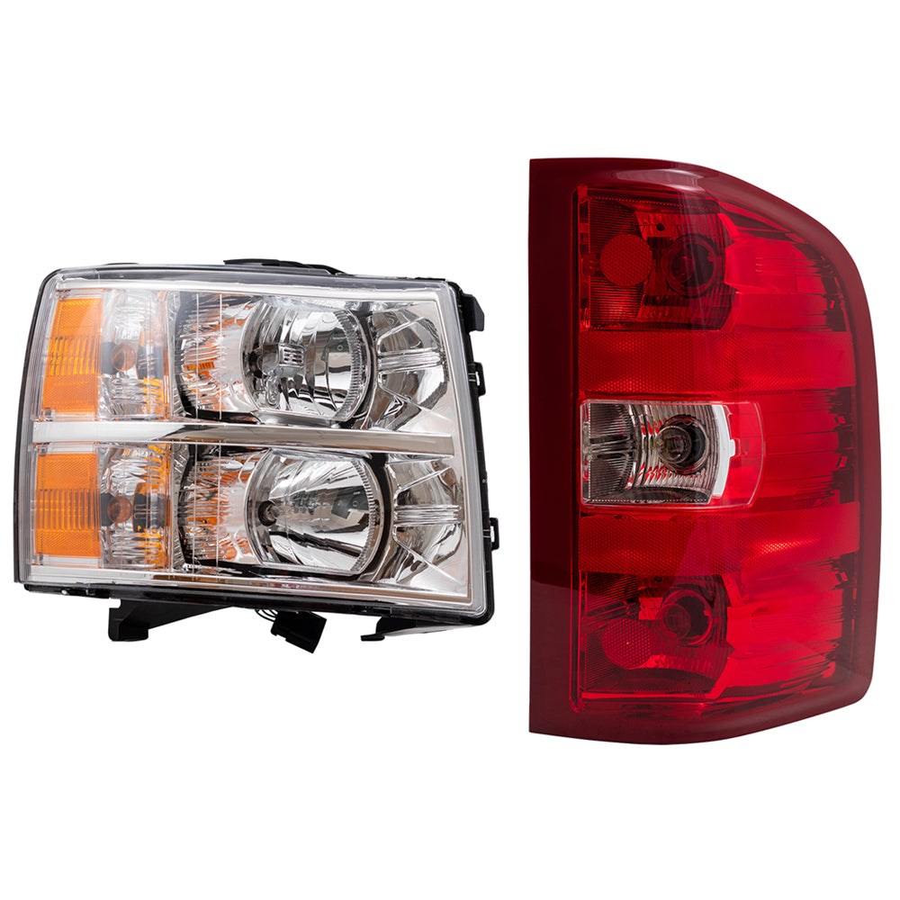 Headlight and Tail Light Assemblies 4 Piece Set Compatible with 2007-2010 Silverado 1500, 2012-2013 Silverado 1500, 2007-2014 Silverado 2500/3500