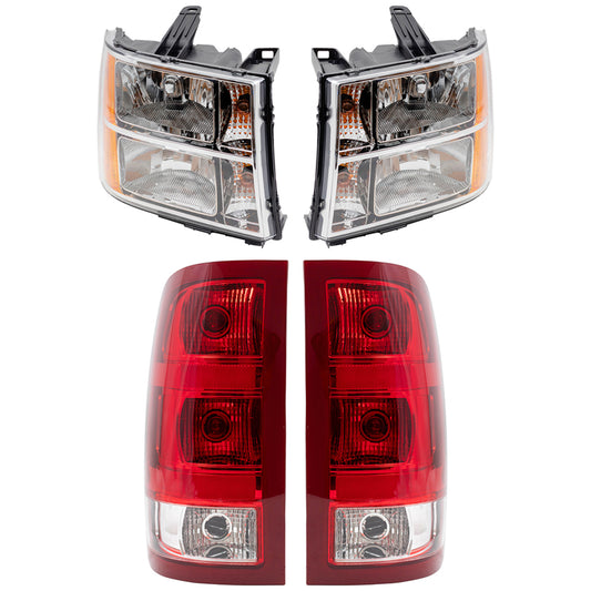 Brock Headlights Set fits 2007-2014 GMC Sierra Pickup Single Rear Wheel w/ Tail Lights
