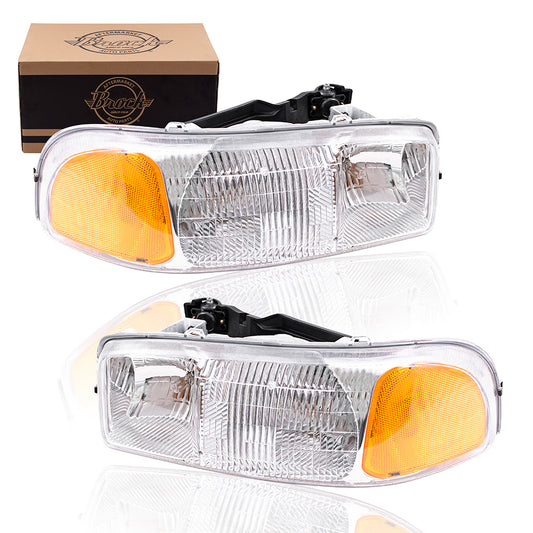 Headlights Set fits GMC Sierra Pickup Truck Yukon & Yukon XL Pair Halogen Lens