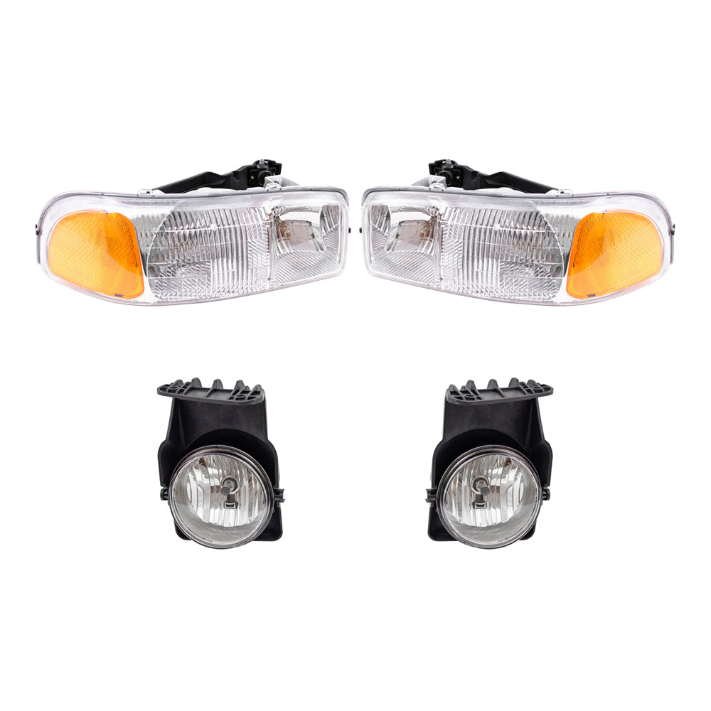 Brock Replacement Driver and Passenger Side Headlights and Fog Lights 4 Piece Set Compatible with 2005-2006 Sierra & 2007 Sierra Classic