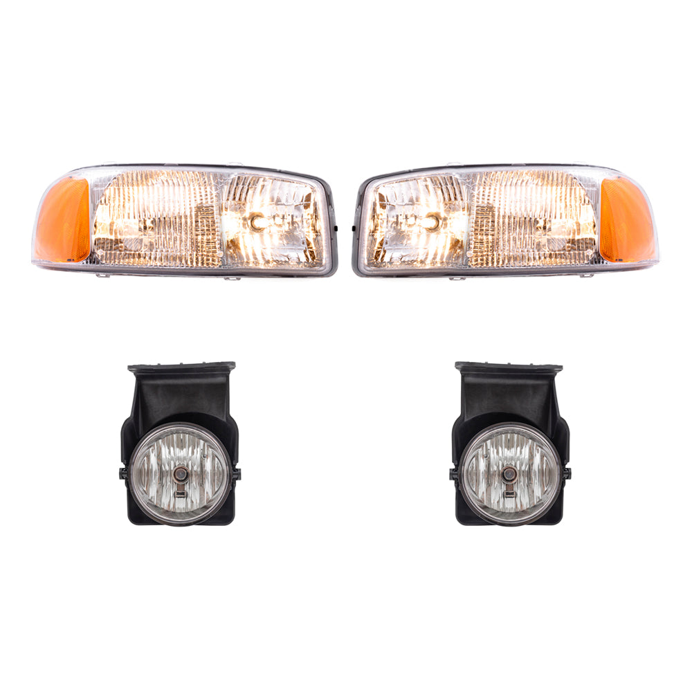 Brock Replacement Driver and Passenger Side Headlights and Fog Lights 4 Piece Set Compatible with 2005-2006 Sierra & 2007 Sierra Classic
