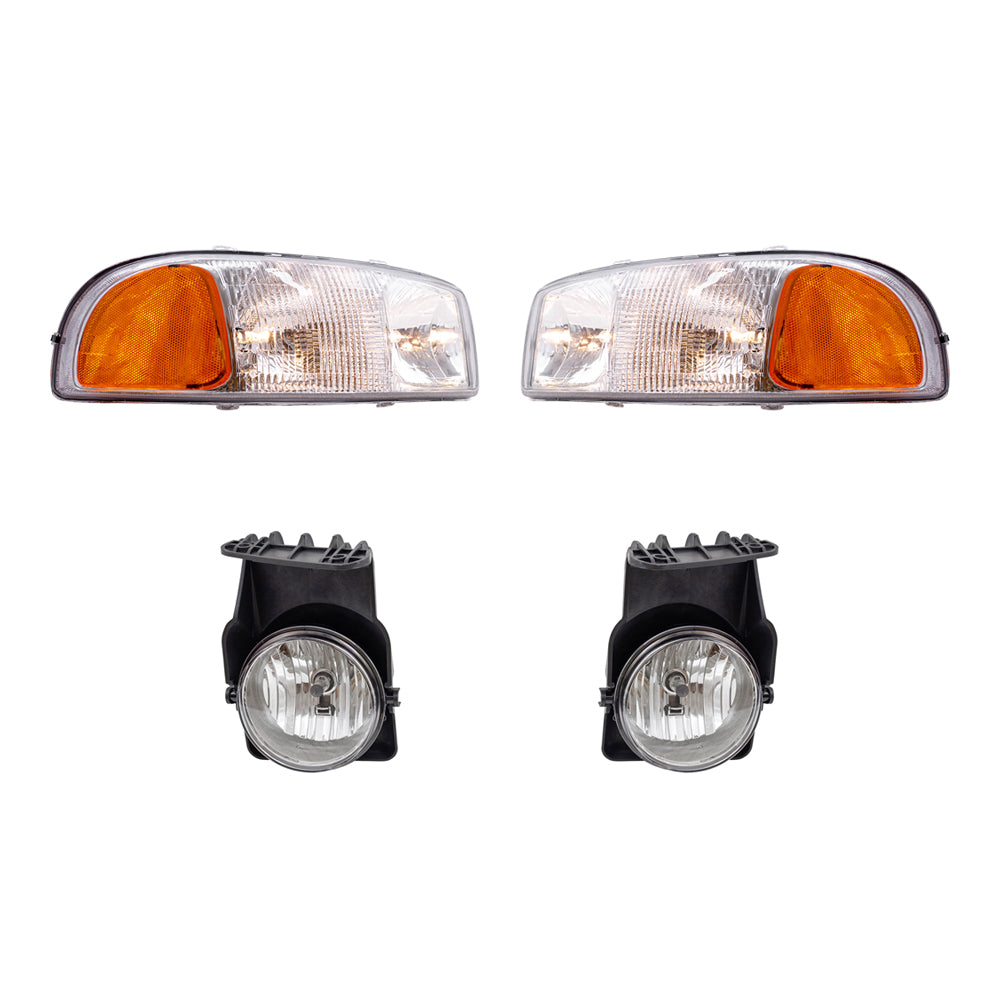 Brock Replacement Driver and Passenger Side Headlights and Fog Lights 4 Piece Set Compatible with 2005-2006 Sierra & 2007 Sierra Classic
