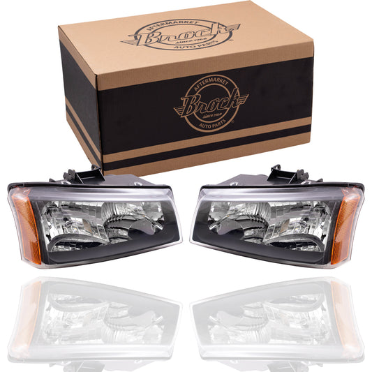 Brock Driver and Passenger Side Halogen Headlight Assembly Set for 03-06 Silverado