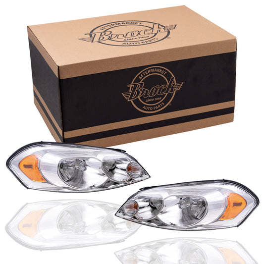 Brock Aftermarket Replacement Driver Left Passenger Right Halogen Combination Headlight Assembly Set Compatible with 2006-2013 Chevy Impala