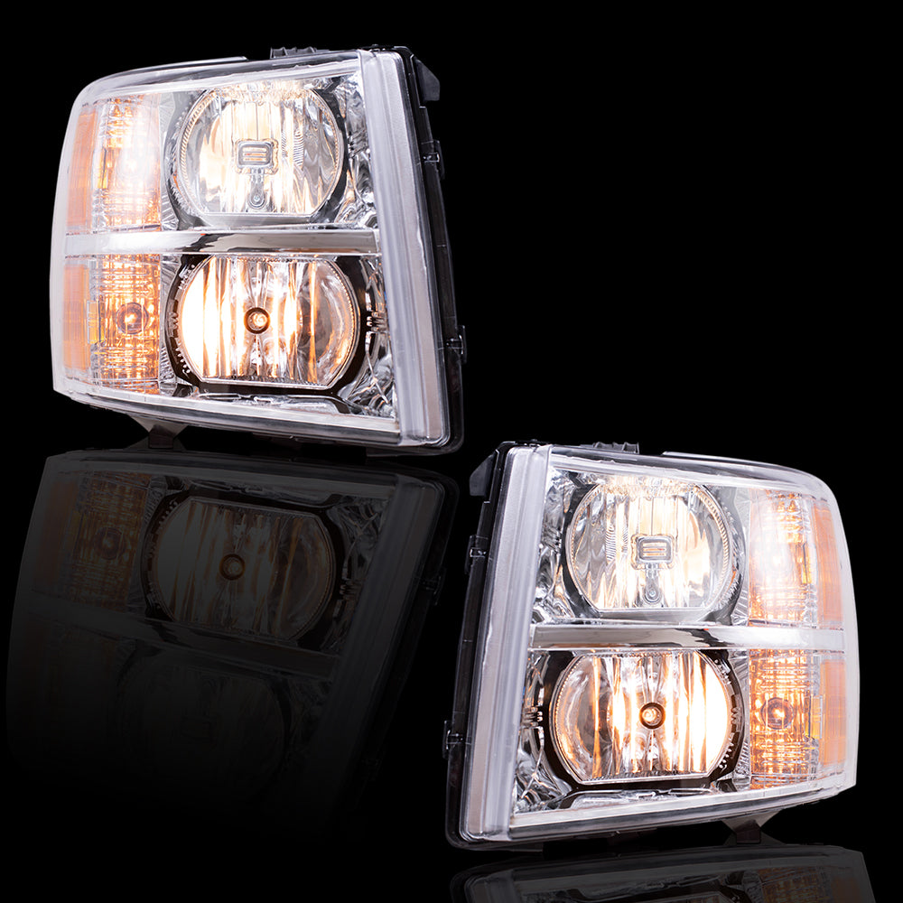 Brock Replacement Driver and Passenger Side Halogen Combination Headlight Assembly Set Compatible with 07-13 Silverado 1500