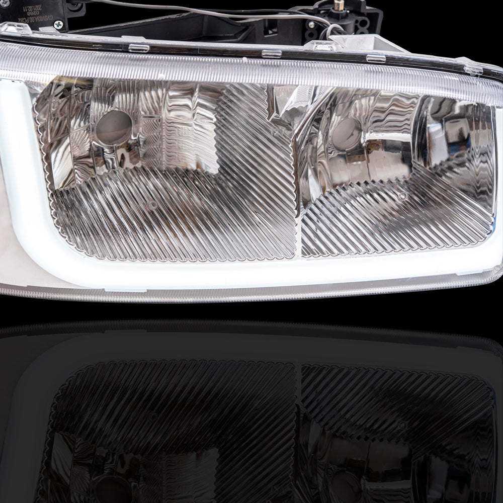 Brock Aftermarket Replacement Driver Left Passenger Right Combination Headlight Unit With LED Daytime Running Light Performance Set Compatible With 1999-2006 GMC Sierra
