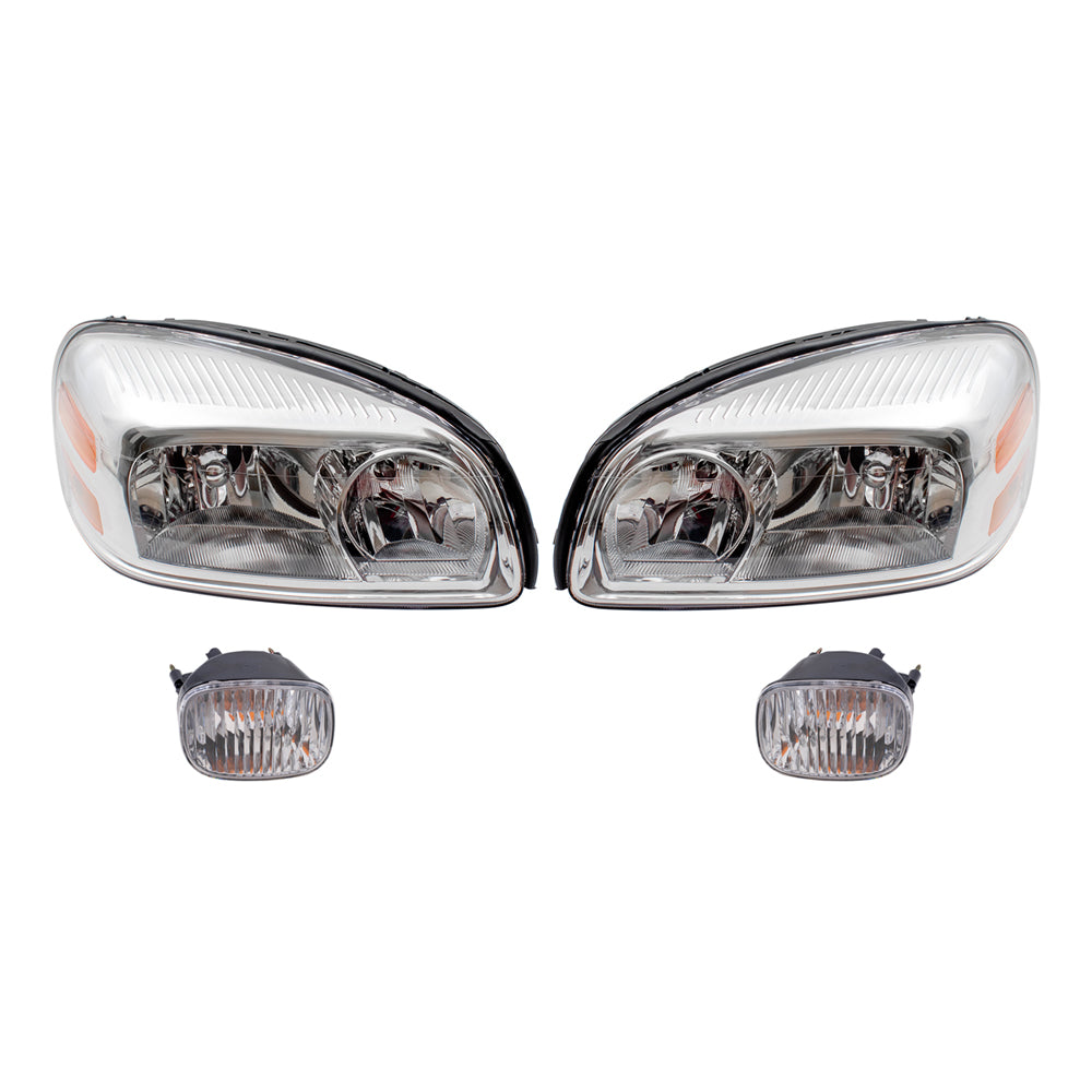 Brock Replacement Driver and Passenger Side Halogen Combination Headlights and Daytime Running Light Assemblies 4 Piece Set Compatible with 2005-2009 Uplander & Montana SV6/ 2005-2007 Terraza & Relay