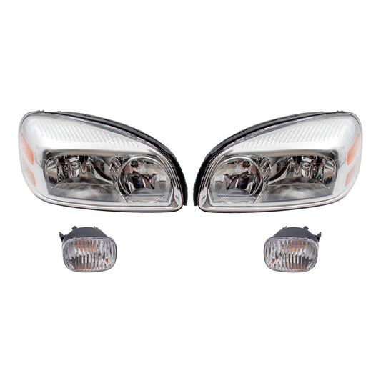 Brock Replacement Driver and Passenger Side Halogen Combination Headlights and Daytime Running Light Assemblies 4 Piece Set Compatible with 2005-2009 Uplander & Montana SV6/ 2005-2007 Terraza & Relay