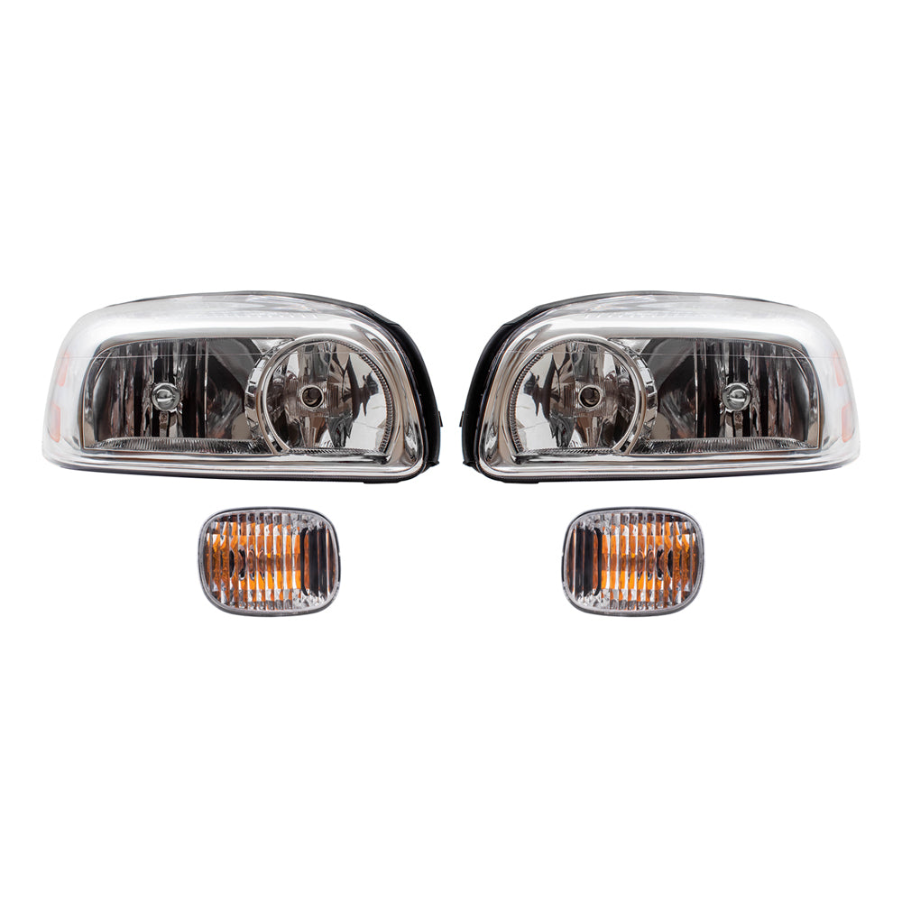 Brock Replacement Driver and Passenger Side Halogen Combination Headlights and Daytime Running Light Assemblies 4 Piece Set Compatible with 2005-2009 Uplander & Montana SV6/ 2005-2007 Terraza & Relay
