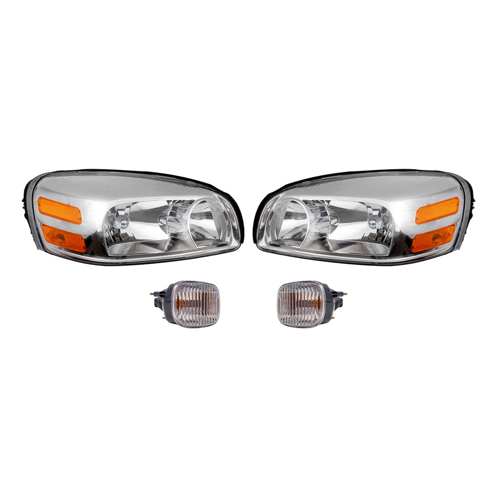 Brock Replacement Driver and Passenger Side Halogen Combination Headlights and Daytime Running Light Assemblies 4 Piece Set Compatible with 2005-2009 Uplander & Montana SV6/ 2005-2007 Terraza & Relay