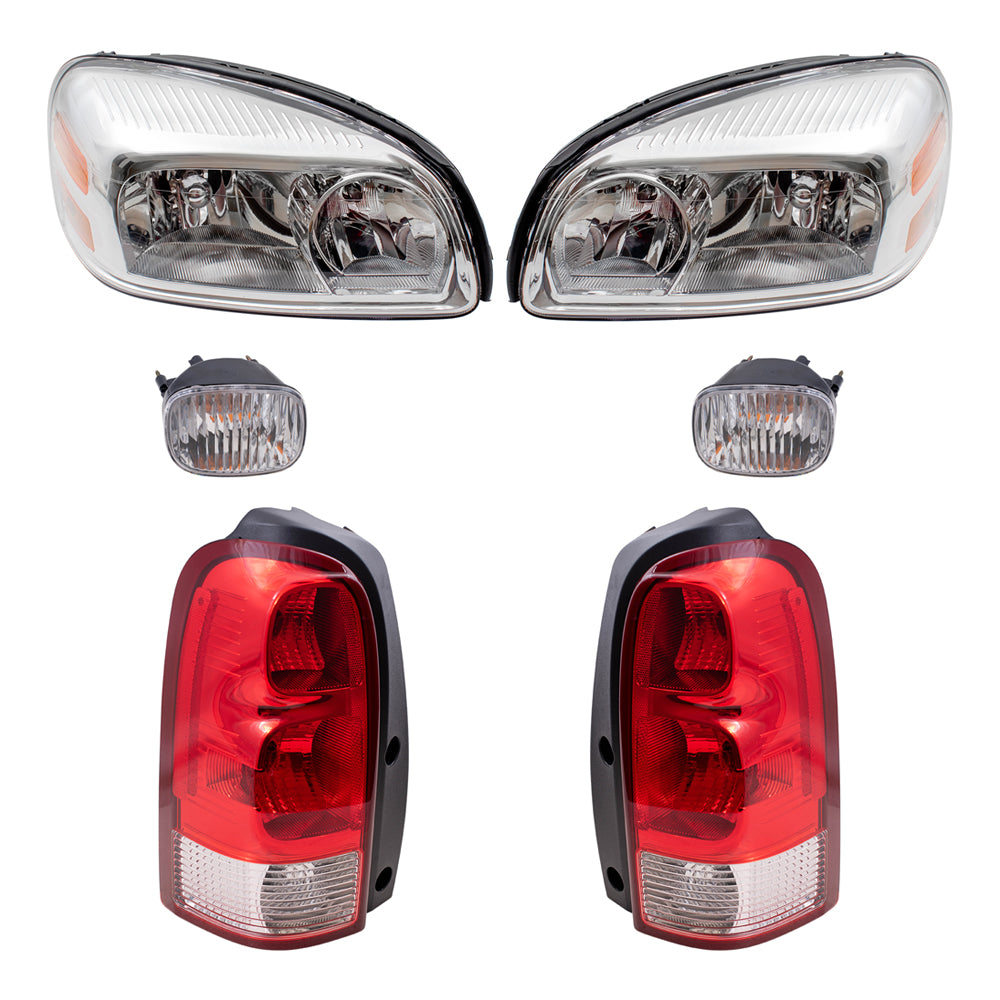 Brock Replacement Driver and Passenger Side Headlights, Daytime Running Lights and Tail Lights 6 Piece Set Compatible with 2005-2009 Uplander & Montana SV6/ 2005-2007 Terraza & Relay