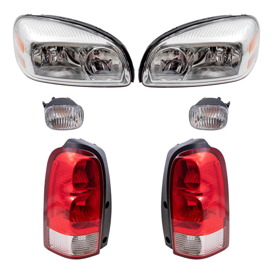 Brock Replacement Driver and Passenger Side Headlights, Daytime Running Lights and Tail Lights 6 Piece Set Compatible with 2005-2009 Uplander & Montana SV6/ 2005-2007 Terraza & Relay