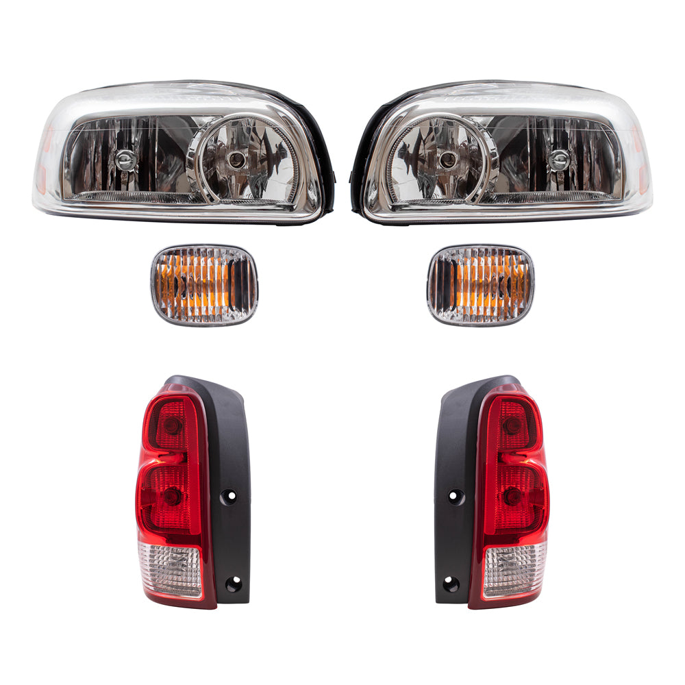 Brock Replacement Driver and Passenger Side Headlights, Daytime Running Lights and Tail Lights 6 Piece Set Compatible with 2005-2009 Uplander & Montana SV6/ 2005-2007 Terraza & Relay
