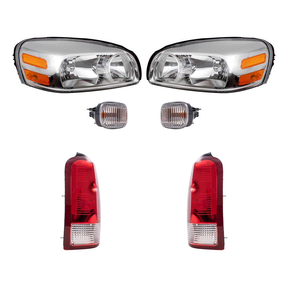 Brock Replacement Driver and Passenger Side Headlights, Daytime Running Lights and Tail Lights 6 Piece Set Compatible with 2005-2009 Uplander & Montana SV6/ 2005-2007 Terraza & Relay