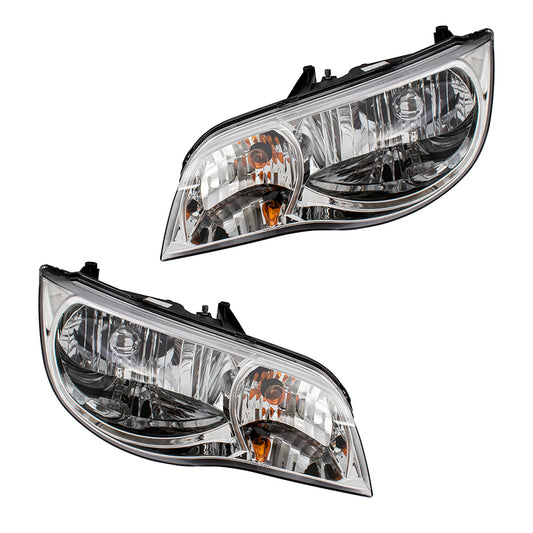 Brock Replacement Driver and Passenger Set Headlights Compatible with 2003-2007 Ion Coupe 15264217 15264216