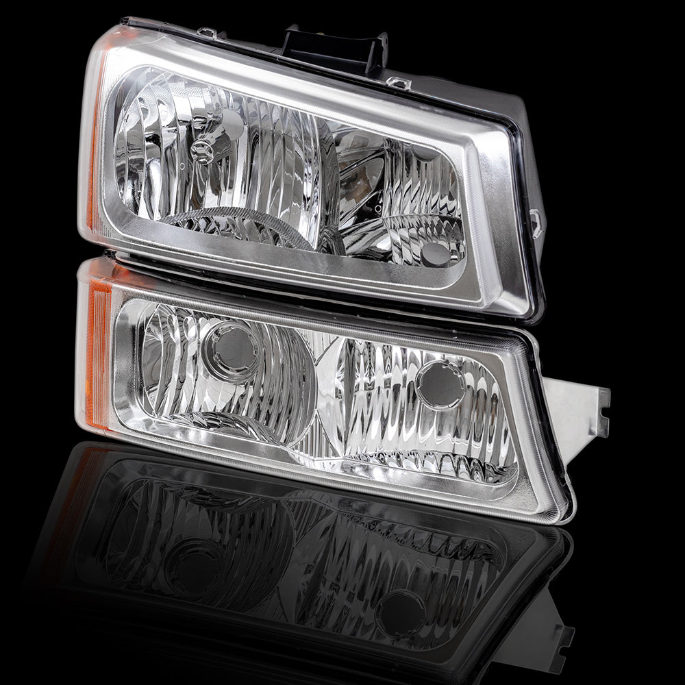 Brock Replacement Performance Set Headlights & Park Signal Lights with Chrome Bezels Compatible with 2003-2006 Avalanche Silverado Pickup Truck
