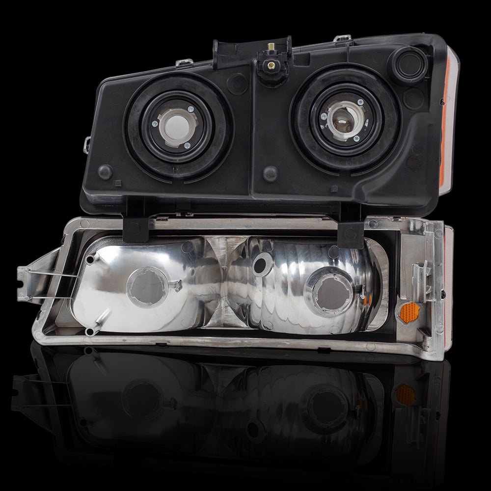 Brock Replacement Performance Set Headlights & Park Signal Lights with Chrome Bezels Compatible with 2003-2006 Avalanche Silverado Pickup Truck