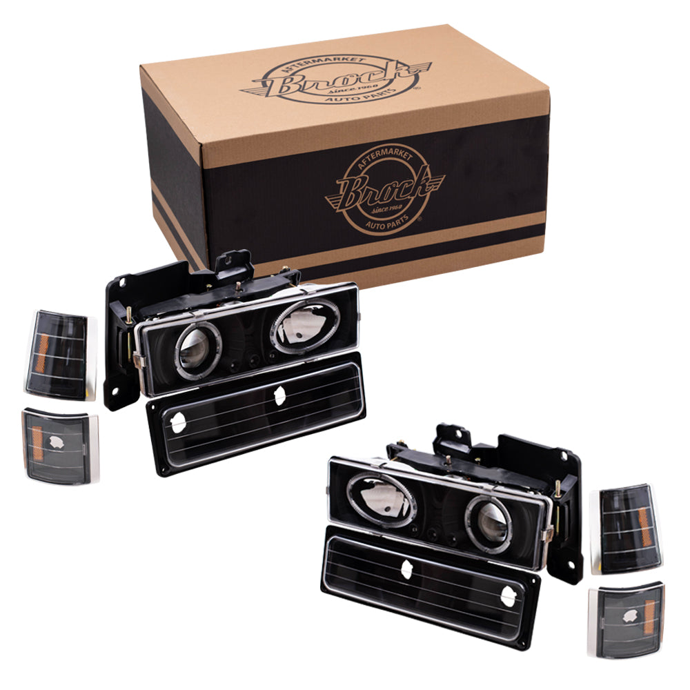Brock Aftermarket Replacement Front Driver Left Passenger Right 8 Piece Composite Type Performance Light Set Compatible with 1994-2002 GMC C/K Pickup