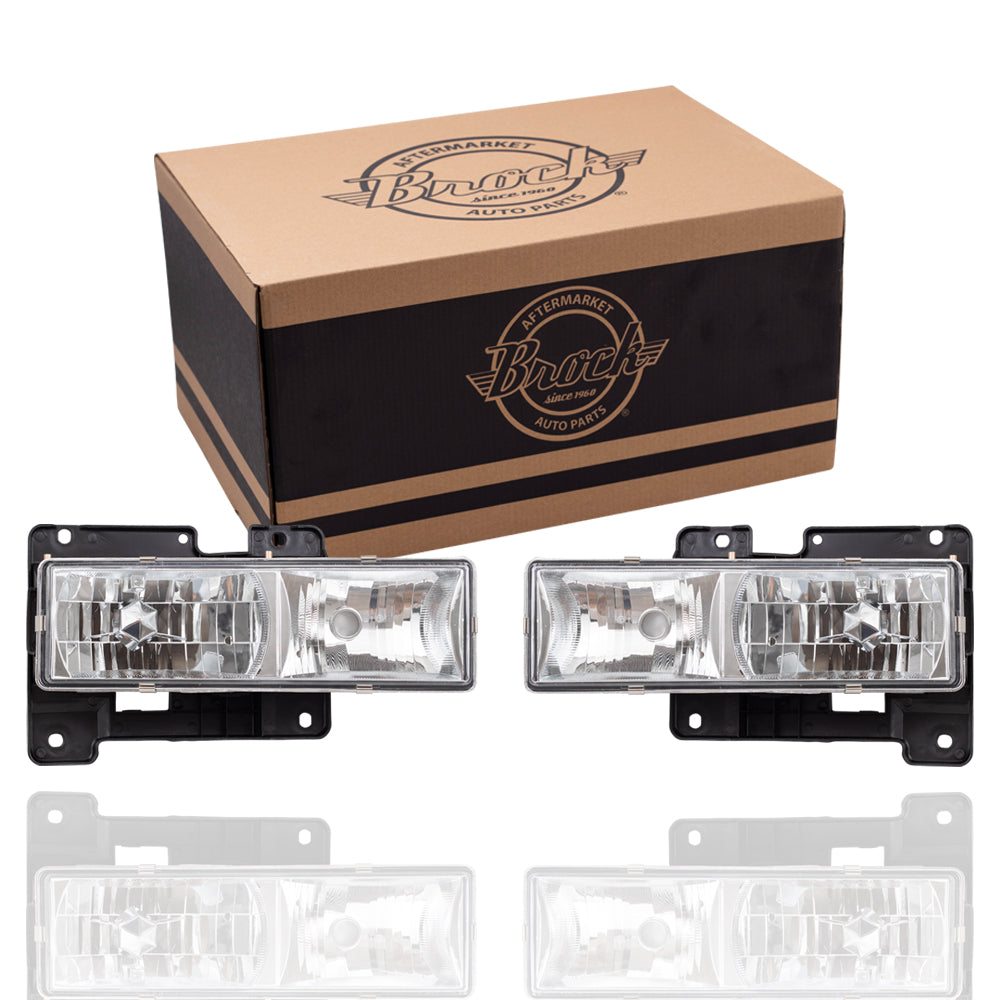 Brock Replacement Performance Set Composite Headlamps with Crystal Clear Lens Compatible with 88-99 C1500 C2500 C3500 K1500 K2500 K3500 Pickup