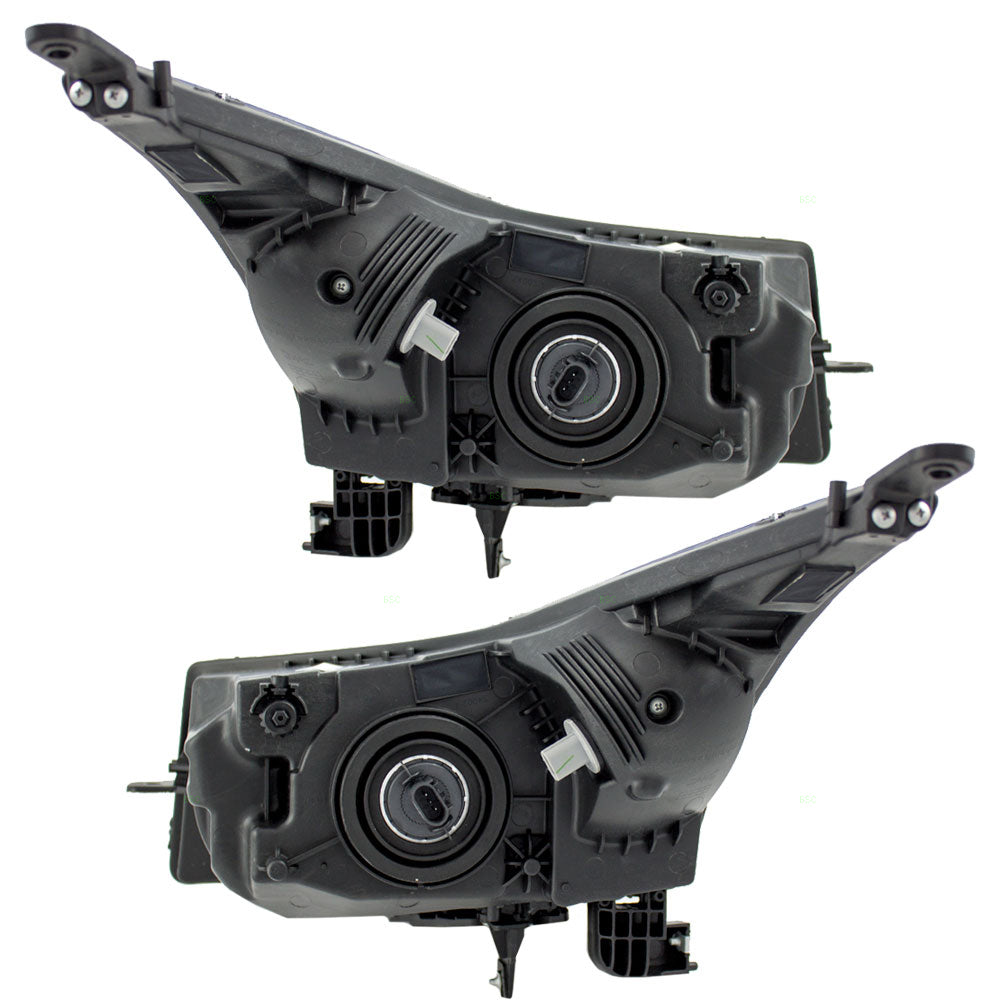 Brock Replacement Driver and Passenger Set Headlights with Chrome Signal Trim Compatible with 2011-2012 Cruze