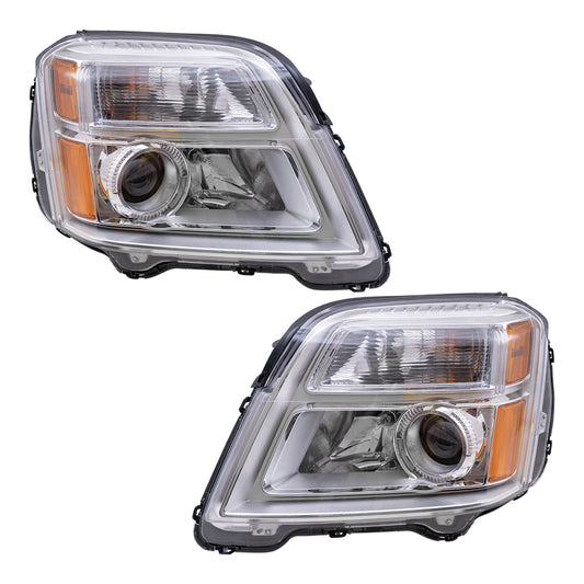 Brock Replacement Driver and Passenger Set Halogen Headlights Headlamp Compatible with 2010-2015 Terrain