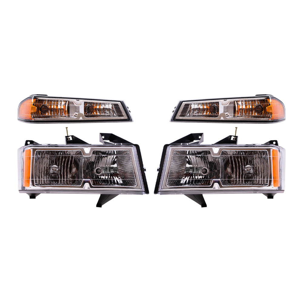 Brock Replacement Driver and Passenger Side Headlights and Park Signal Lights 4 Piece Set Compatible with 2005-2008 Colorado with Xtreme Package ONLY