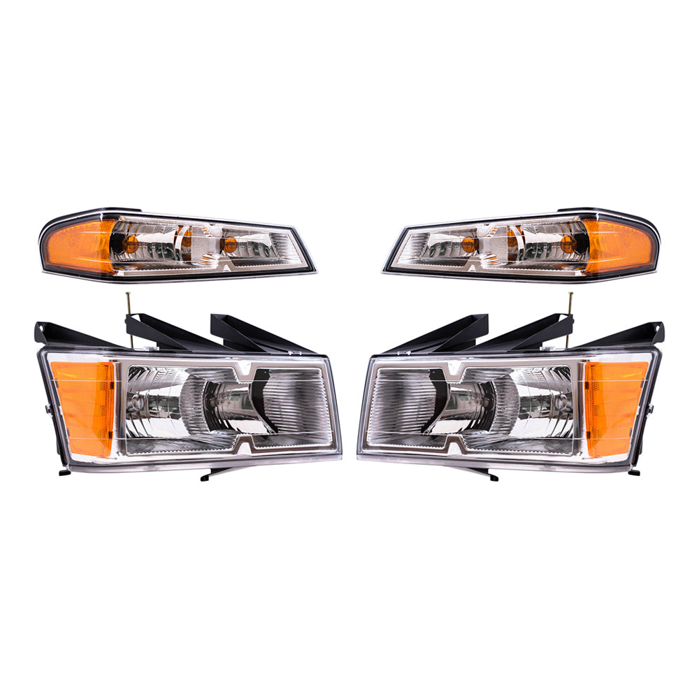 Brock Replacement Driver and Passenger Side Headlights and Park Signal Lights 4 Piece Set Compatible with 2005-2008 Colorado with Xtreme Package ONLY