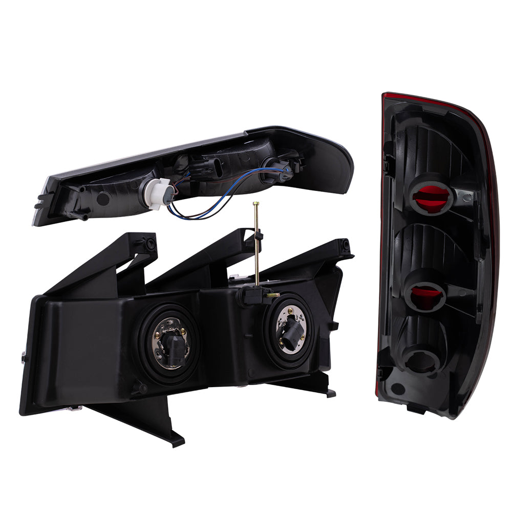 Brock Replacement 6 Pc Headlights Tail Lighs w/ Front Signal Lamps Chrome Bezels Compatible with 2004-2012 Colorado Canyon