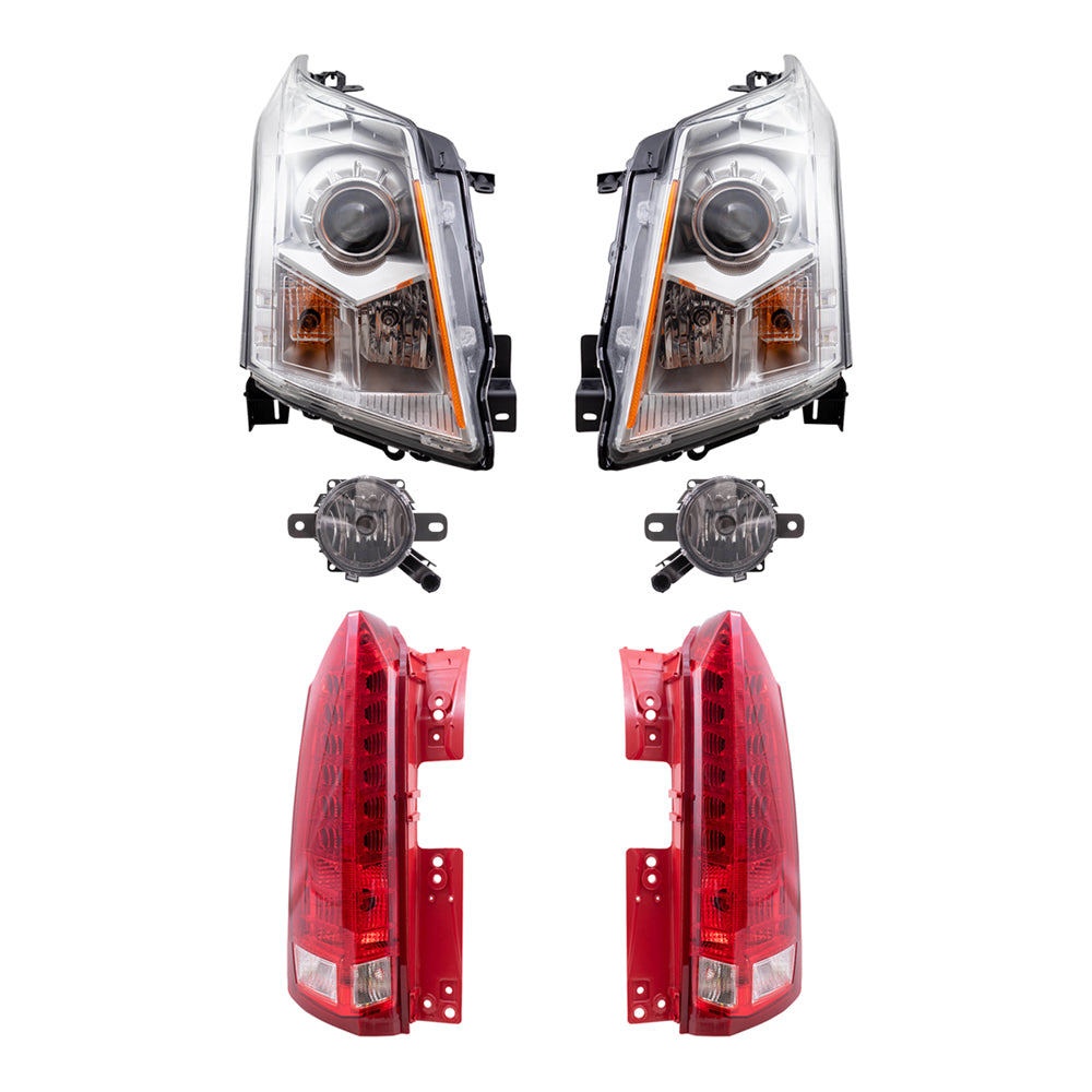 Brock Replacement Driver and Passenger Side Halogen Combination Headlight, Fog Light and Tail Light Assemblies 6 Piece Set Compatible with 2010-2013 SRX