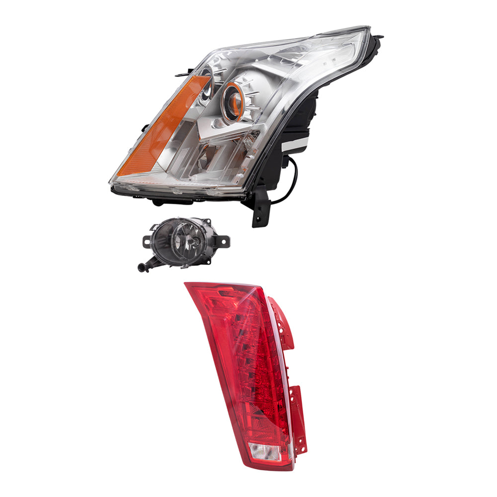 Brock Replacement Driver and Passenger Side Halogen Combination Headlight, Fog Light and Tail Light Assemblies 6 Piece Set Compatible with 2010-2013 SRX