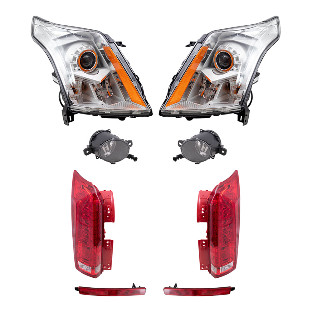 Brock Replacement Driver and Passenger Side Halogen Combination Headlights, Fog Lights, Tail Lights and Rear Reflectors 8 Piece Set Compatible with 2010-2013 SRX