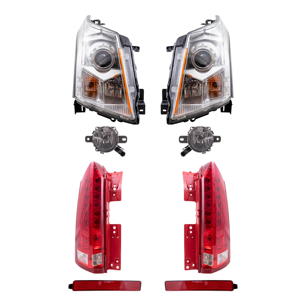 Brock Replacement Driver and Passenger Side Halogen Combination Headlights, Fog Lights, Tail Lights and Rear Reflectors 8 Piece Set Compatible with 2010-2013 SRX