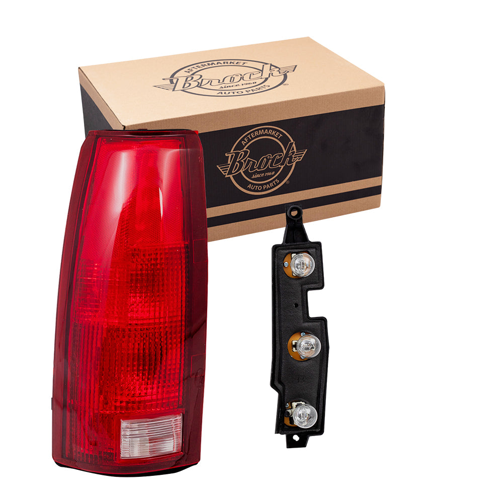 Brock Replacement Driver Tail Light with Bulb Sockets & Connector Plate Compatible with 88-99 Pickup 00 2500/3500 C/K Old Body Style Truck