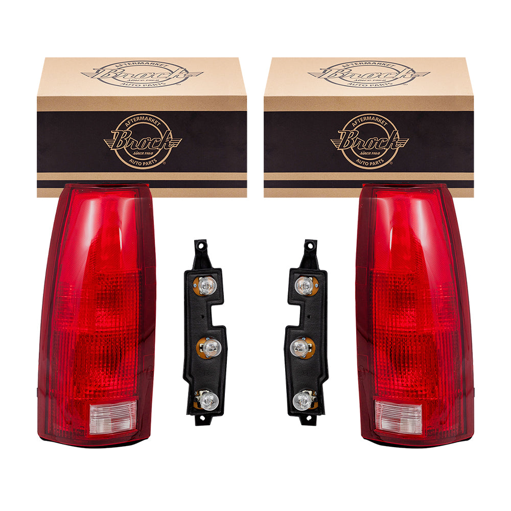 Brock Replacement Set Tail Lights with Bulb Sockets & Connector Plate Compatible with 88-99 Pickup 00 2500/3500 C/K Old Body Style Truck