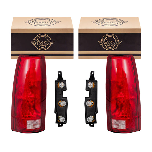 Brock Replacement Set Tail Lights with Bulb Sockets & Connector Plate Compatible with 88-99 Pickup 00 2500/3500 C/K Old Body Style Truck