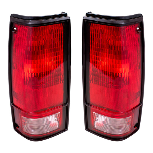 Brock Replacement Driver and Passenger Set Tail Lights with Black Bezels Compatible with 1982-1993 S10 S15 Pickup Truck 919649 919650