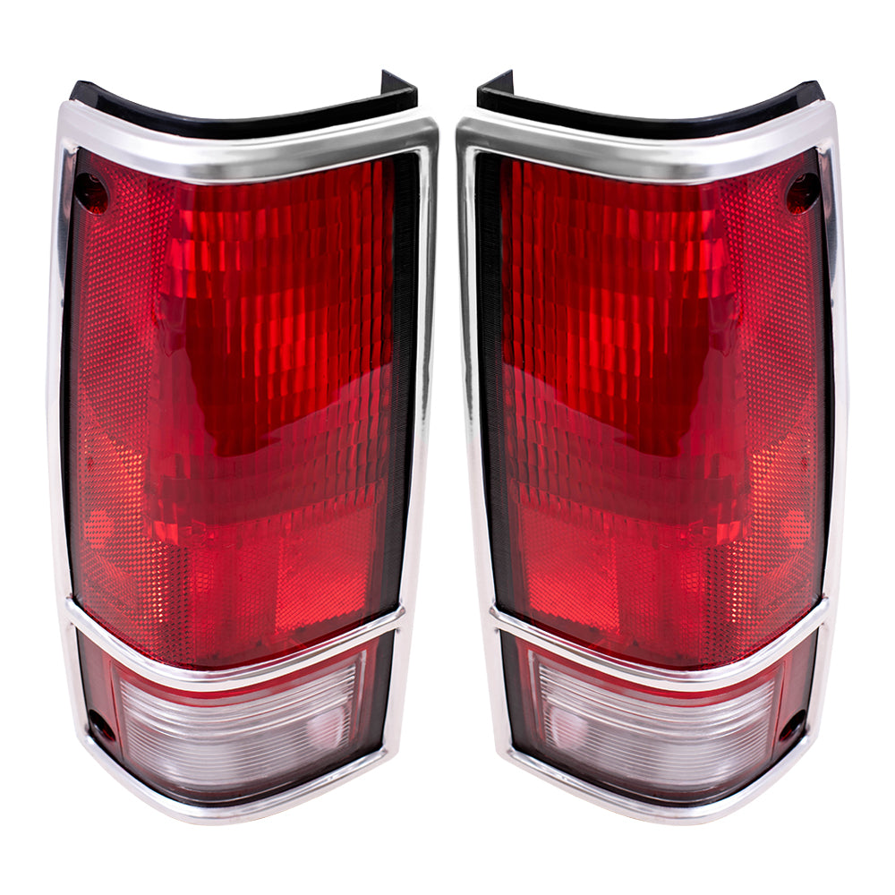 Brock Replacement Driver and Passenger Set Tail Lights with Chrome Bezels Compatible with 1982-1993 S10 S15 Pickup Truck 915707 915708