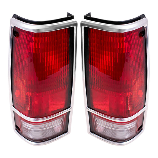 Brock Replacement Driver and Passenger Set Tail Lights with Chrome Bezels Compatible with 1982-1993 S10 S15 Pickup Truck 915707 915708
