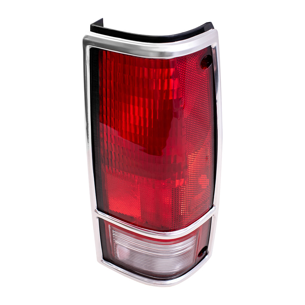 Brock Replacement Passenger Tail Light with Chrome Bezel Compatible with 1982-1993 S10 S15 Pickup Truck 915708