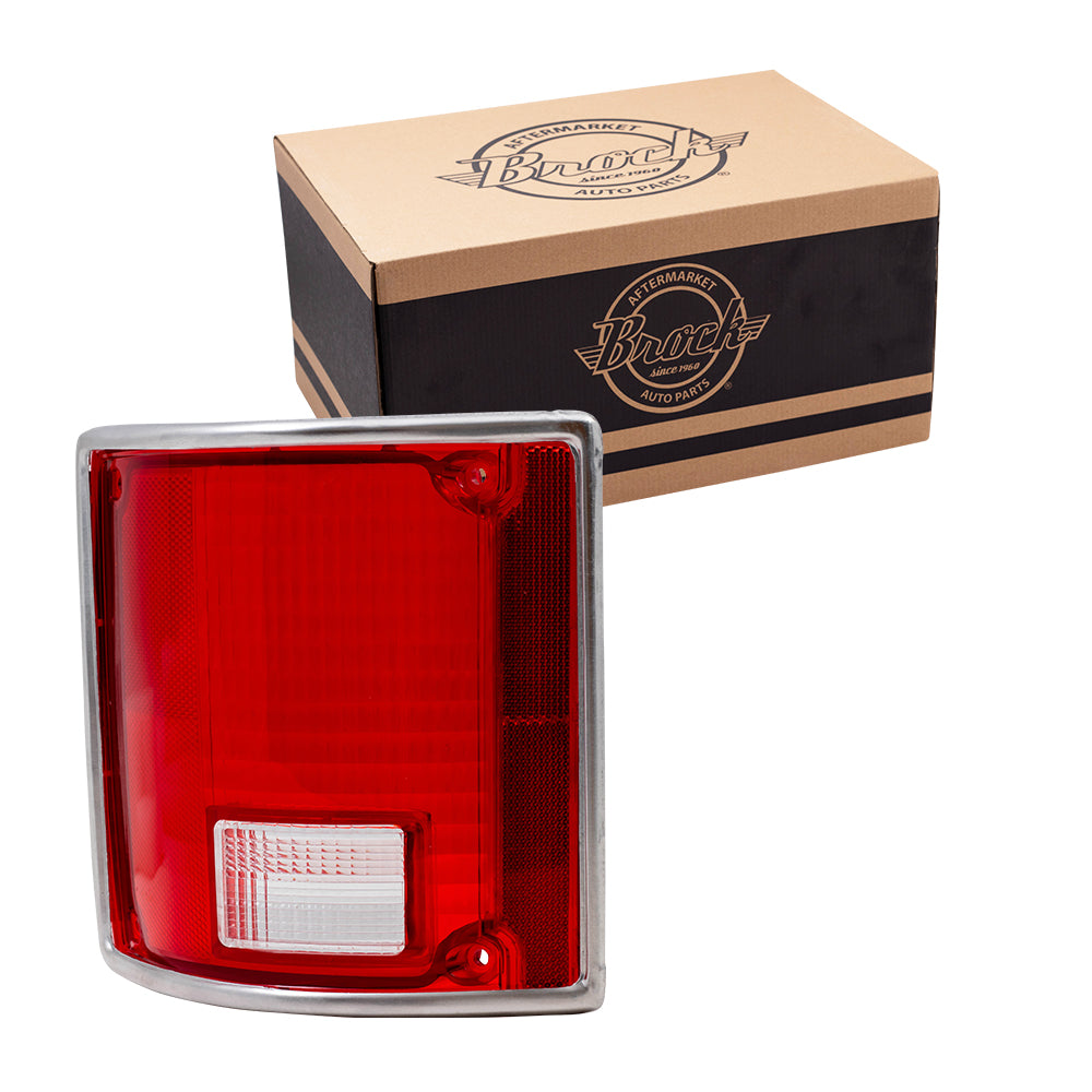 Brock Replacement Driver Tail Light Lens with Chrome Trim Compatible with 73-91 C/K Pickup Truck 5968329