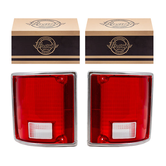 Brock Replacement Driver and Passenger Set Tail Lights Lens with Chrome Trim Compatible with 73-91 C/K Pickup Truck SUV 5968329 5968330.